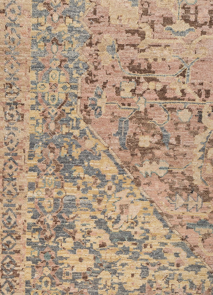 someplace in time red and orange wool hand knotted Rug - CloseUp