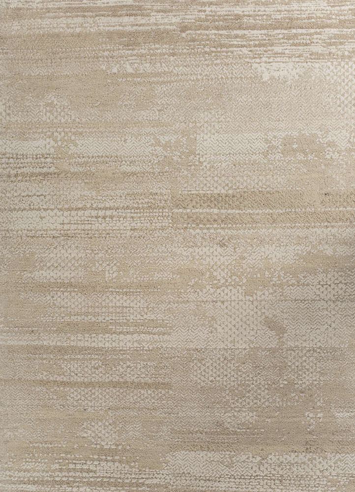 manifest beige and brown wool and silk hand knotted Rug - CloseUp