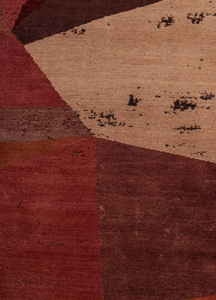 unfold by kavi red and orange wool and silk hand knotted Rug - CloseUp