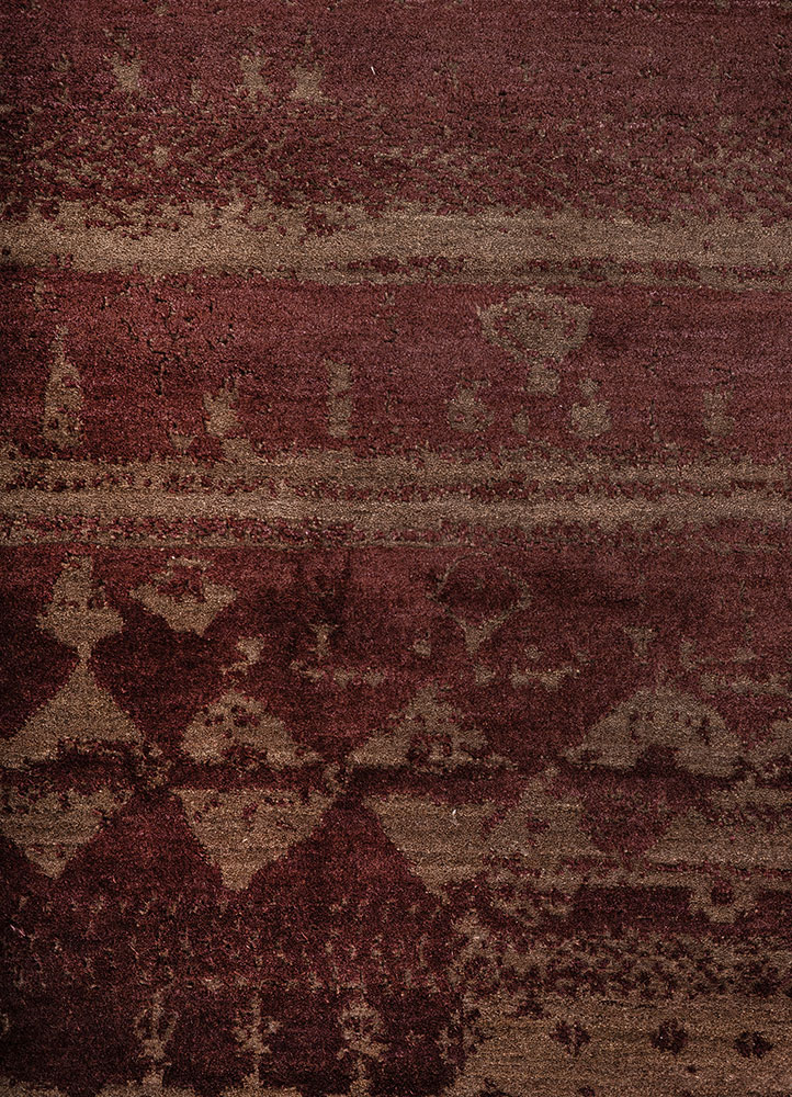 project error by kavi beige and brown wool and silk hand knotted Rug - CloseUp