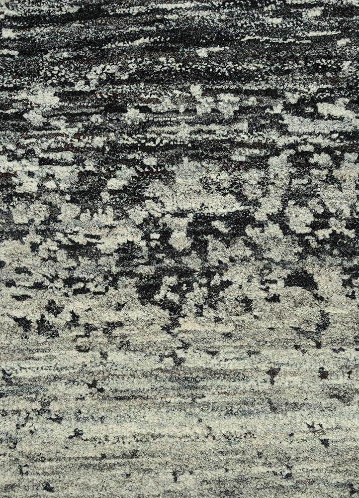 hidden by kavi grey and black wool hand knotted Rug - CloseUp