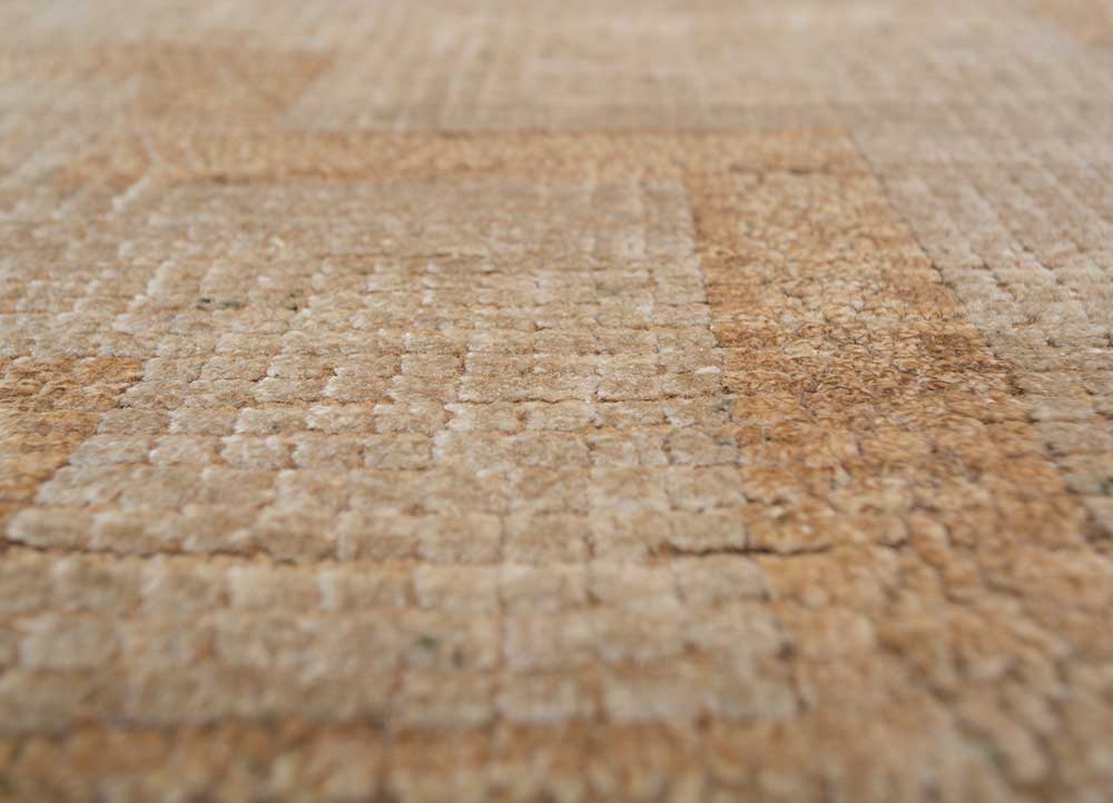 thyme beige and brown wool and silk hand knotted Rug - CloseUp