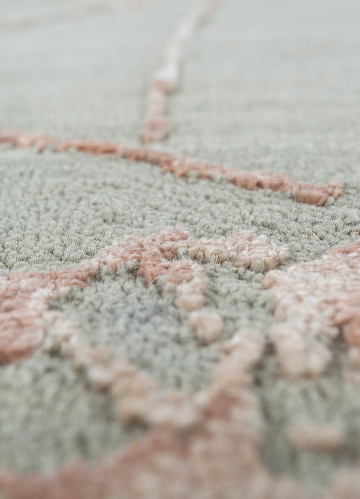 urban pause by kavi green wool and silk hand knotted Rug - CloseUp