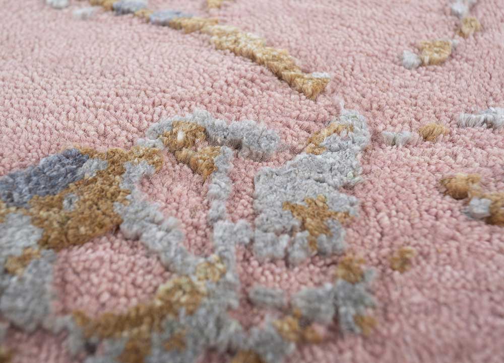 urban pause by kavi red and orange wool and silk hand knotted Rug - CloseUp
