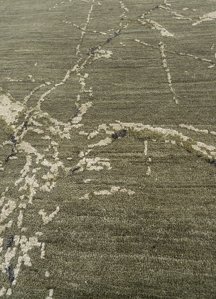 urban pause by kavi green wool and silk hand knotted Rug - CloseUp