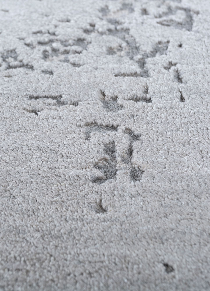 urban pause by kavi grey and black wool and silk hand knotted Rug - CloseUp