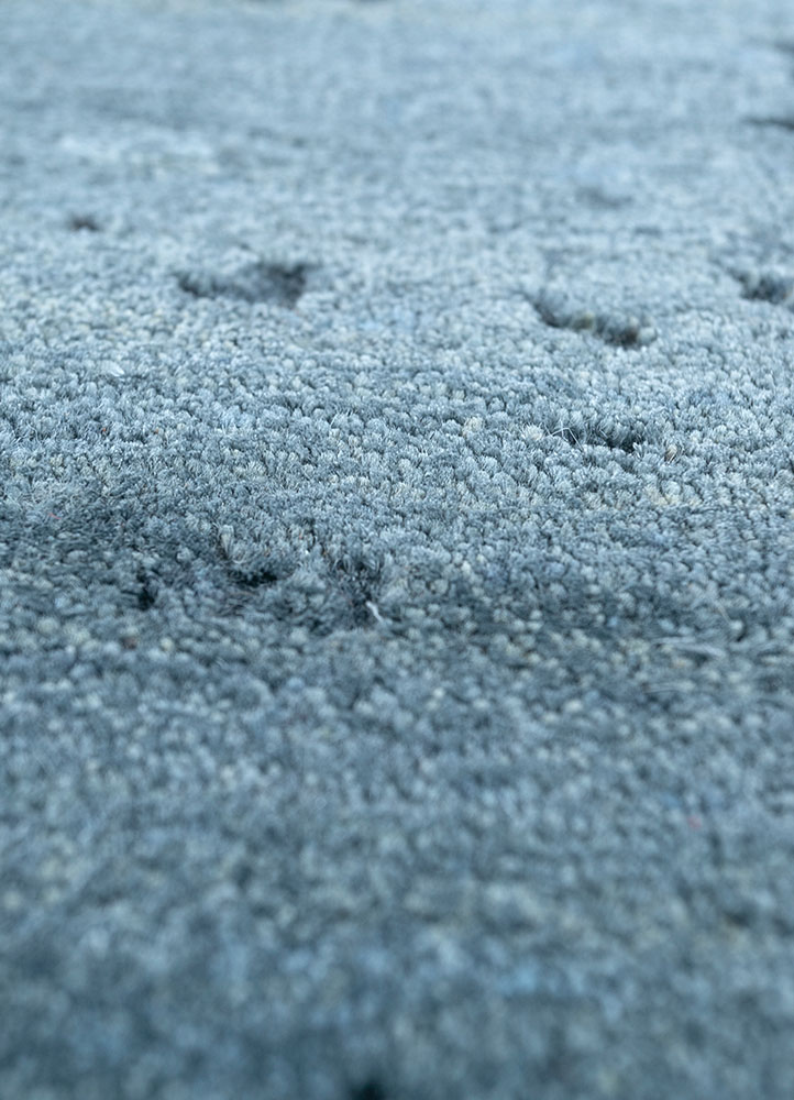 urban pause by kavi blue wool and silk hand knotted Rug - CloseUp