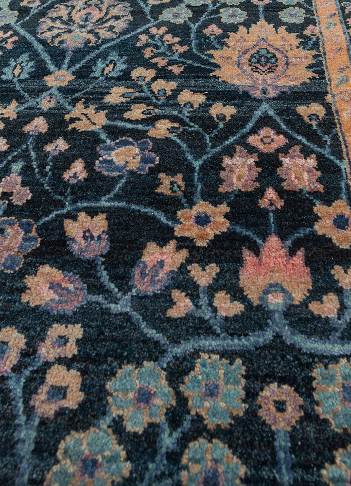 gulnar blue afghan wool hand knotted Rug - CloseUp