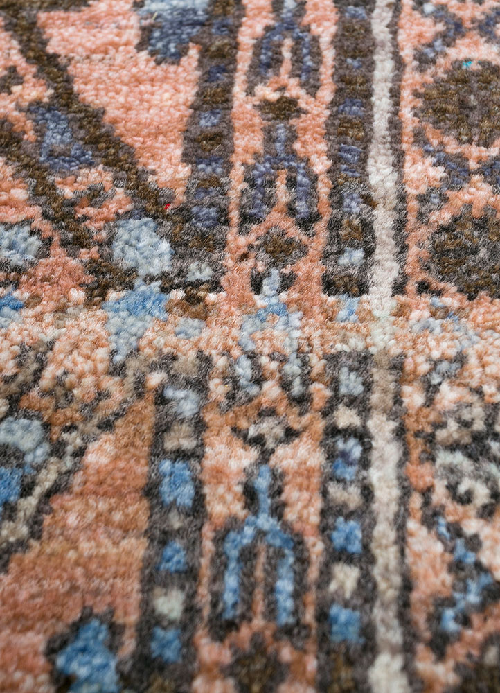 viscaya red and orange afghan wool hand knotted Rug - CloseUp