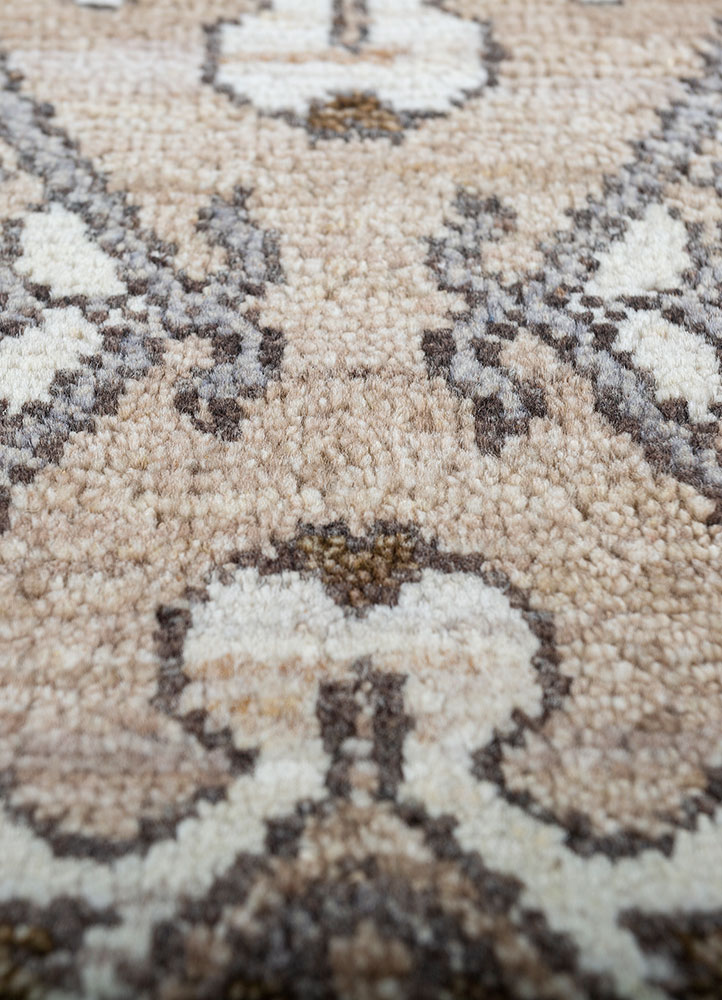 viscaya beige and brown afghan wool hand knotted Rug - CloseUp