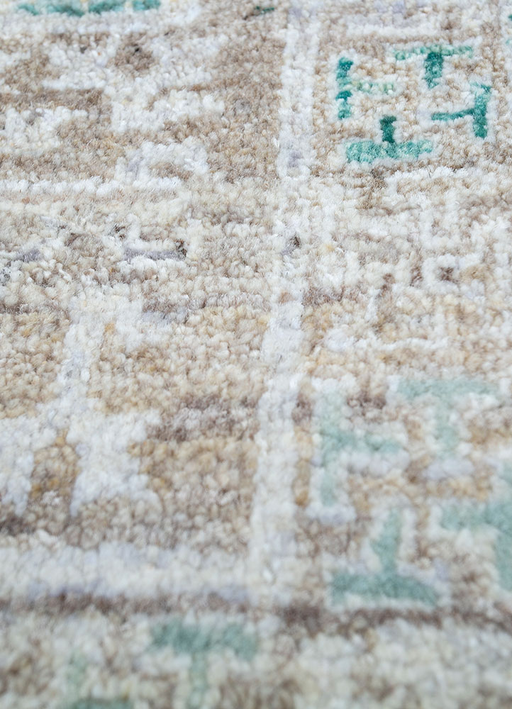 viscaya beige and brown afghan wool hand knotted Rug - CloseUp