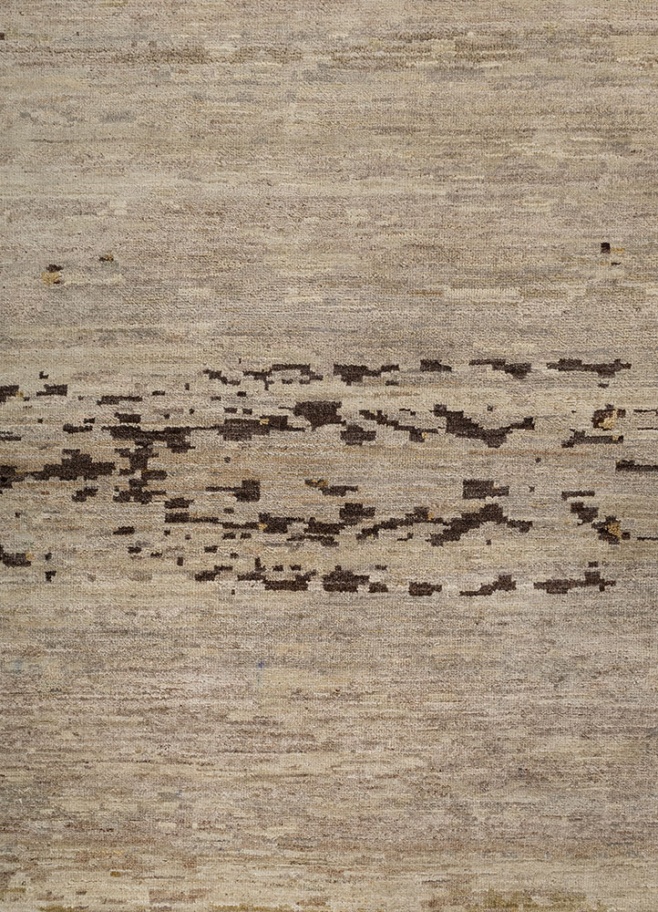 entropy beige and brown afghan wool hand knotted Rug - CloseUp