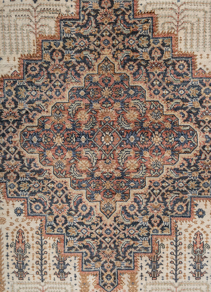 someplace in time ivory afghan wool hand knotted Rug - CloseUp