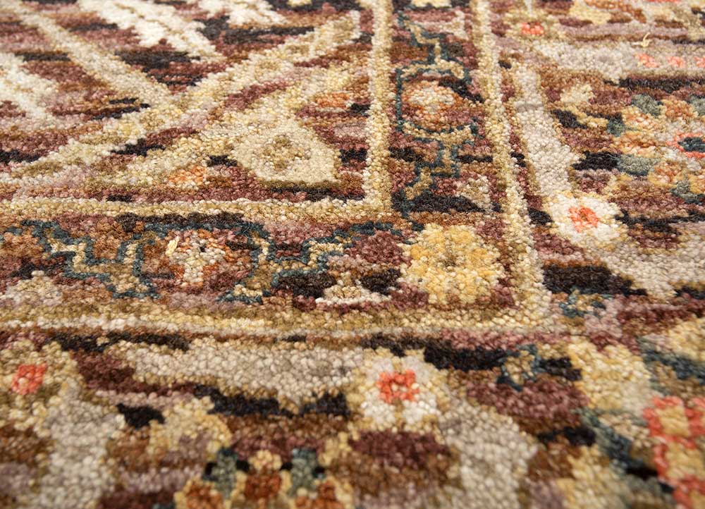 erbe red and orange afghan wool hand knotted Rug - CloseUp
