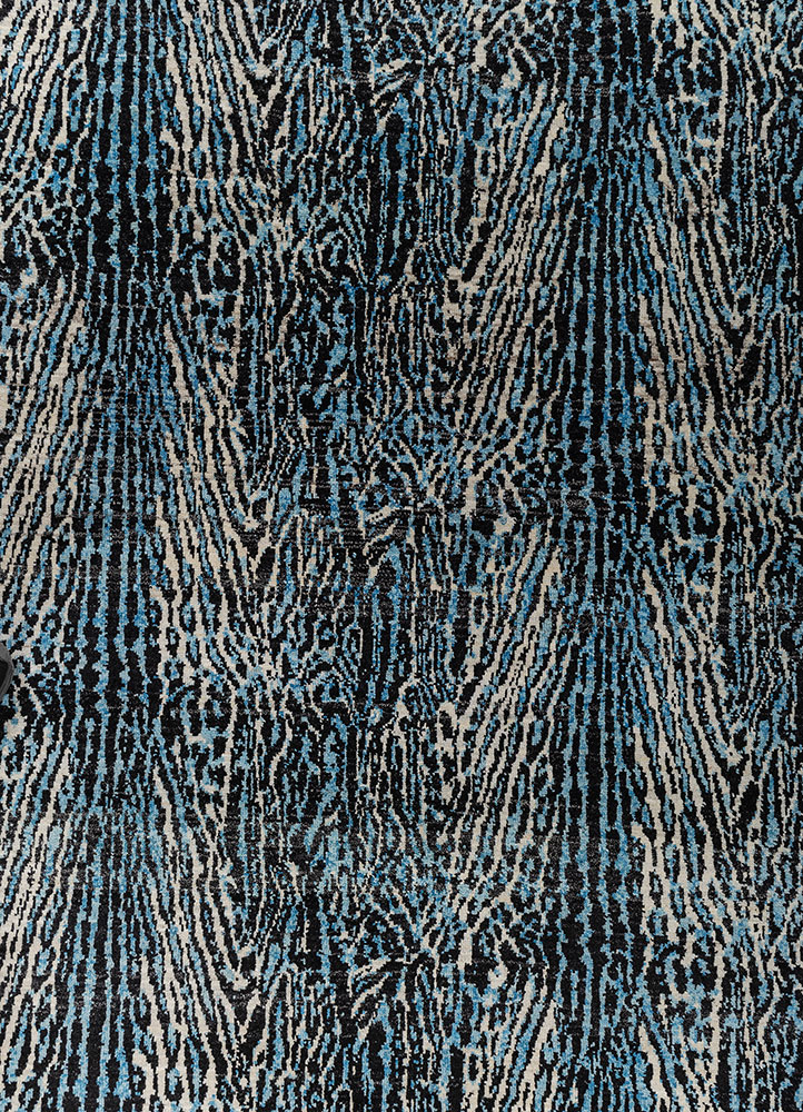 gilded age grey and black afghan wool hand knotted Rug - CloseUp