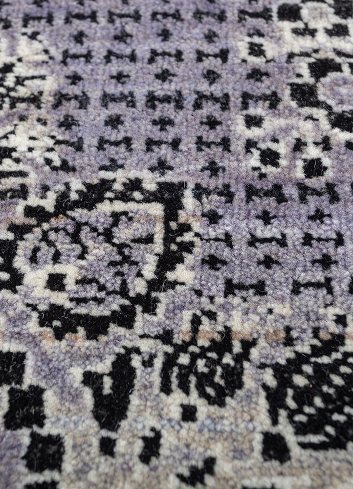 gilded age pink and purple afghan wool hand knotted Rug - CloseUp