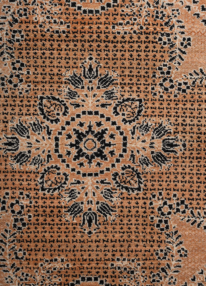 gilded age red and orange afghan wool hand knotted Rug - CloseUp