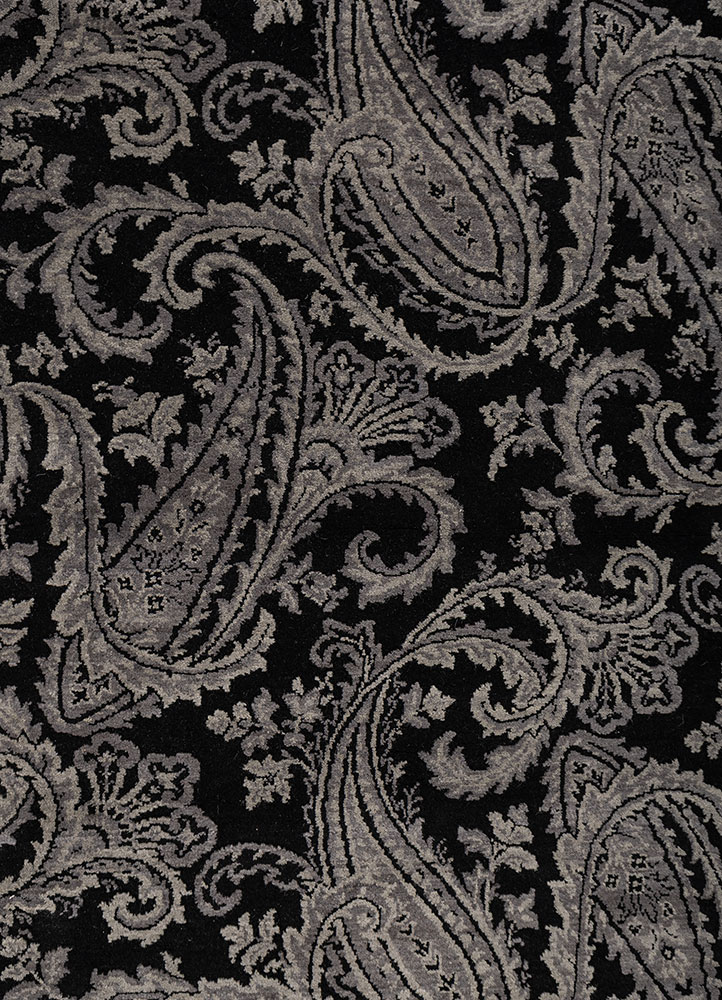 gilded age grey and black wool hand knotted Rug - CloseUp