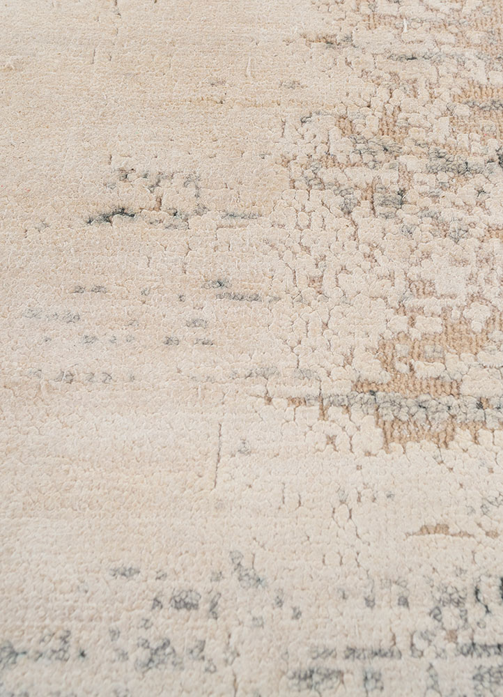 entropy ivory afghan wool and silk hand knotted Rug - CloseUp