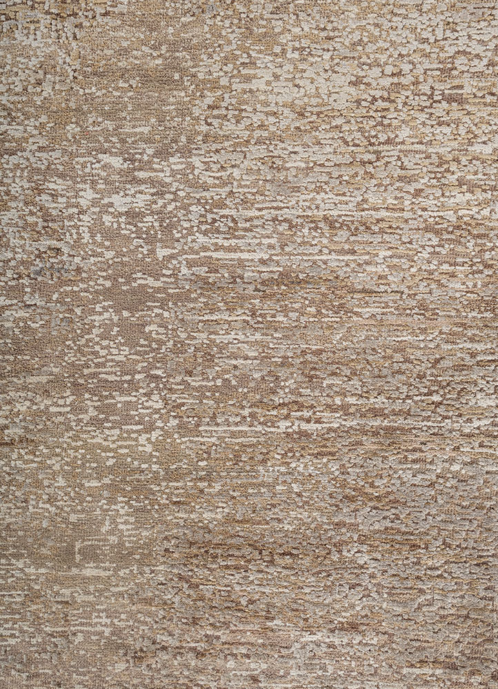 entropy beige and brown wool and silk hand knotted Rug - CloseUp