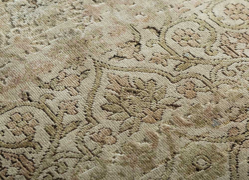 viscaya beige and brown afghan wool and silk hand knotted Rug - CloseUp