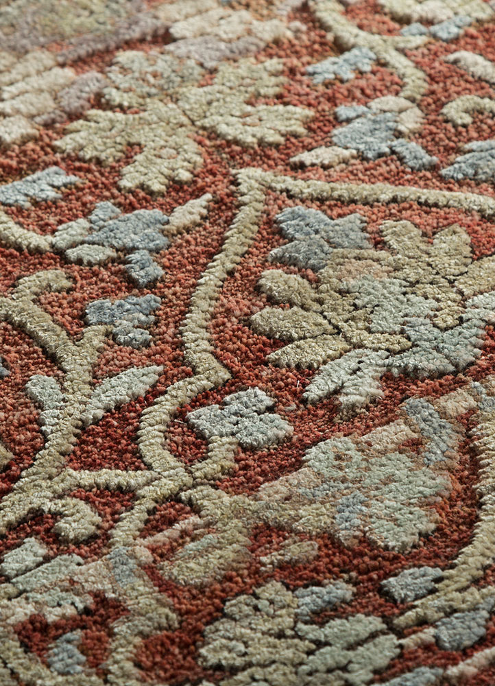 viscaya beige and brown afghan wool and silk hand knotted Rug - CloseUp