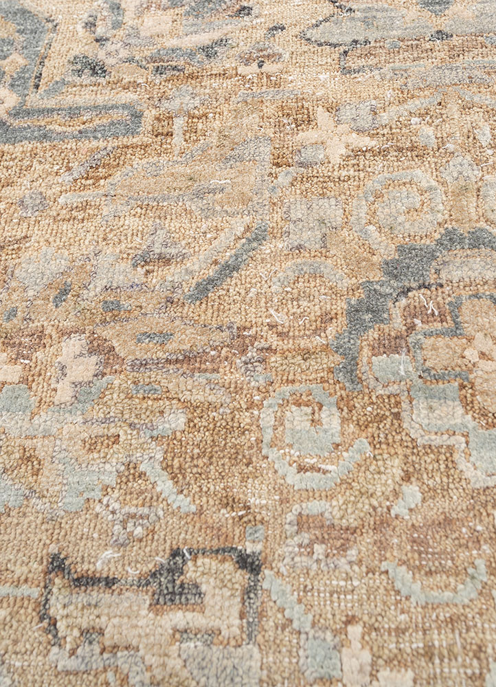 viscaya gold afghan wool and silk hand knotted Rug - CloseUp
