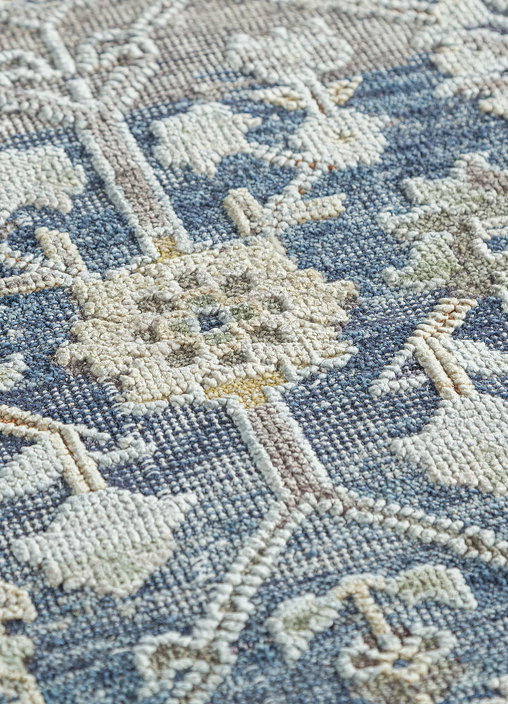 viscaya blue afghan wool and silk hand knotted Rug - CloseUp