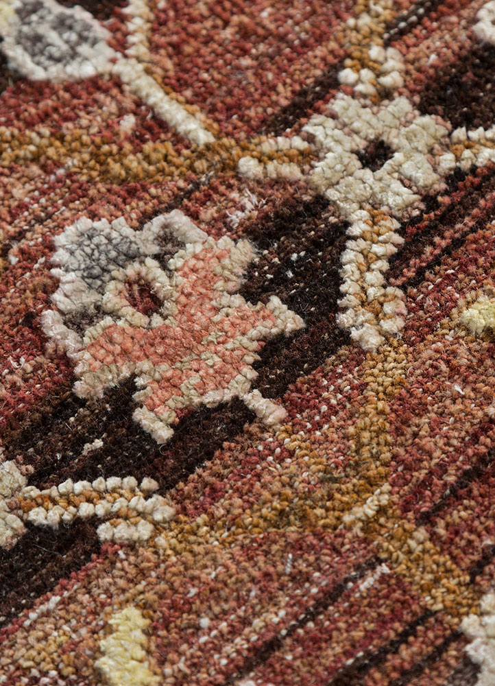 viscaya red and orange afghan wool and silk hand knotted Rug - CloseUp