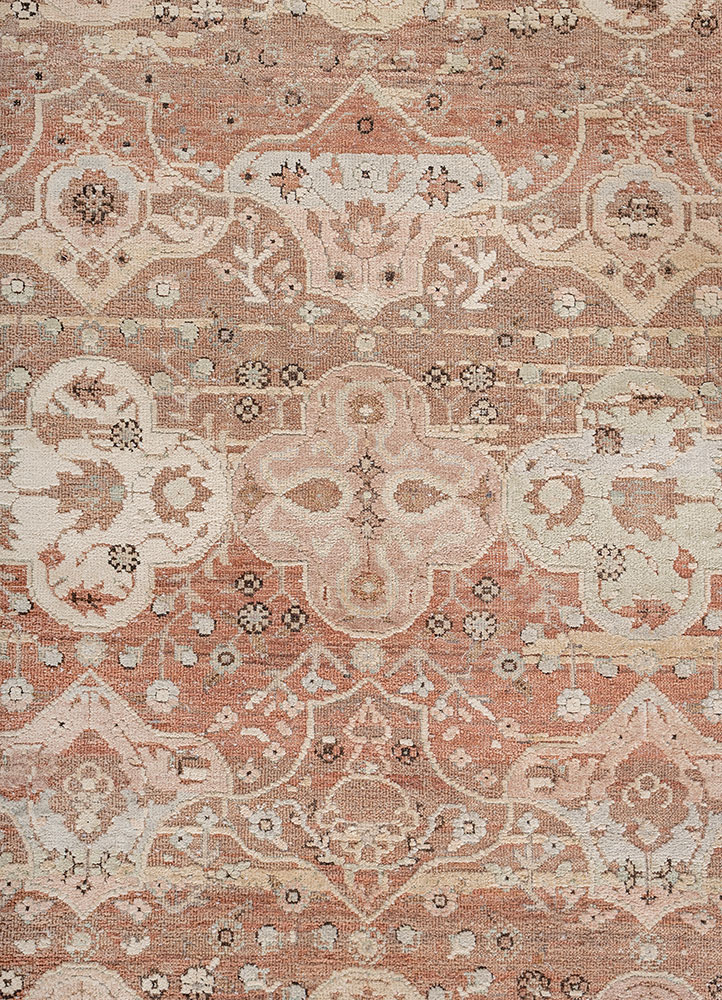 viscaya red and orange afghan wool and silk hand knotted Rug - CloseUp