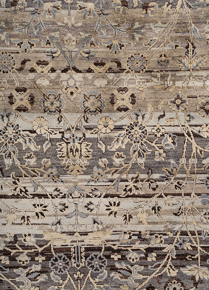 viscaya grey and black afghan wool and silk hand knotted Rug - CloseUp