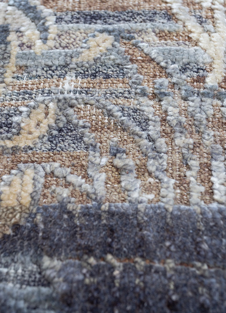 viscaya beige and brown afghan wool and silk hand knotted Rug - CloseUp