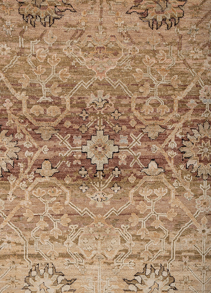 viscaya red and orange afghan wool and silk hand knotted Rug - CloseUp