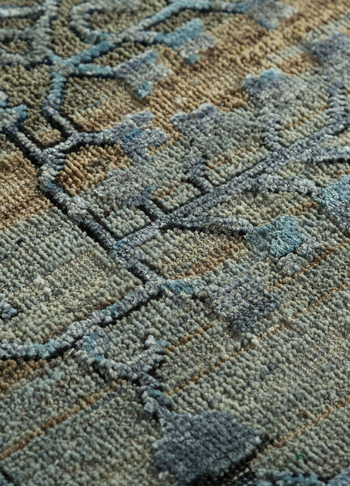 viscaya blue afghan wool and silk hand knotted Rug - CloseUp