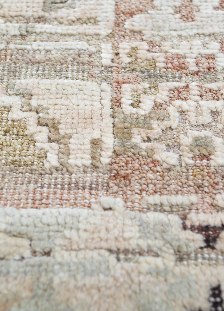 viscaya beige and brown afghan wool and silk hand knotted Rug - CloseUp