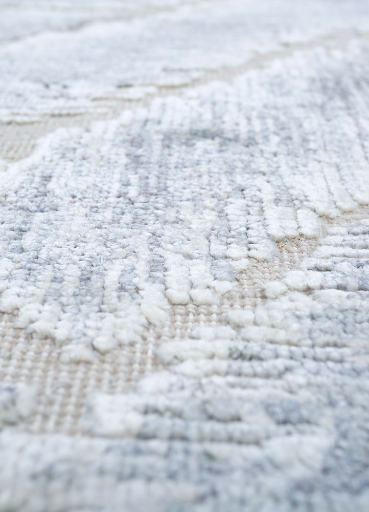 azalea ivory afghan wool and silk hand knotted Rug - CloseUp