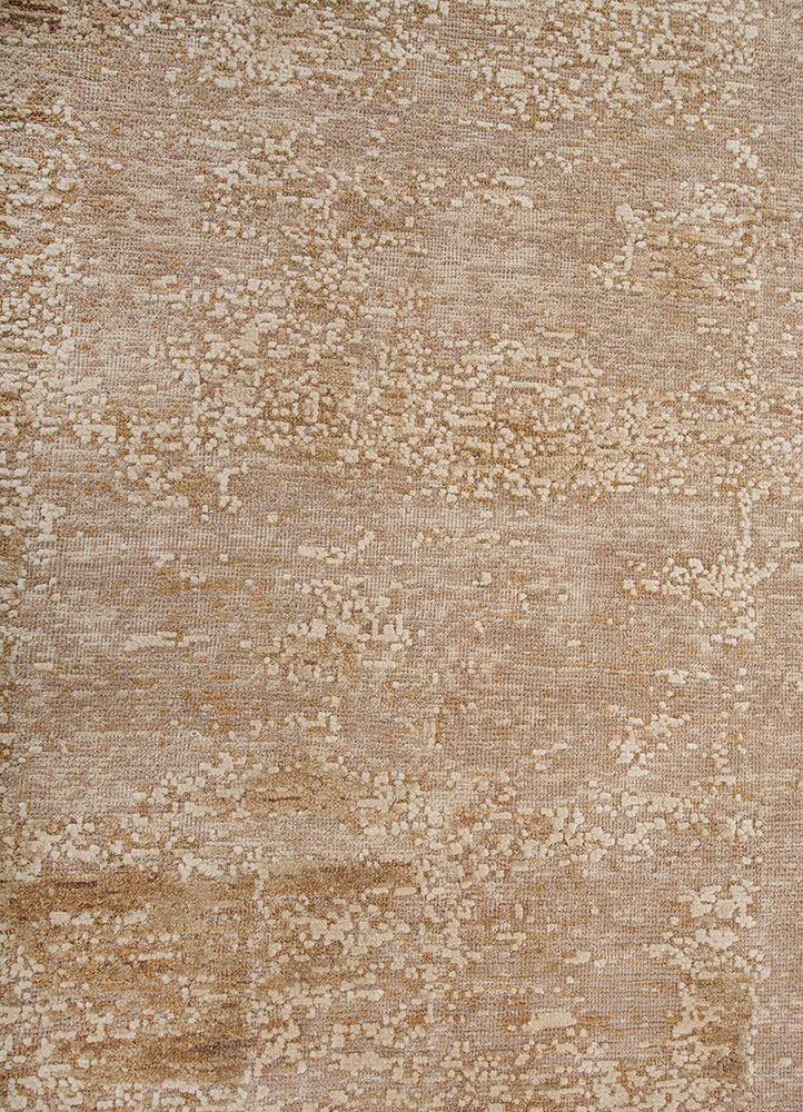 entropy beige and brown wool and silk hand knotted Rug - CloseUp