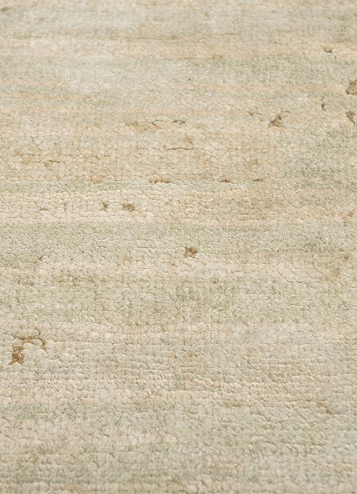 entropy green afghan wool and silk hand knotted Rug - CloseUp