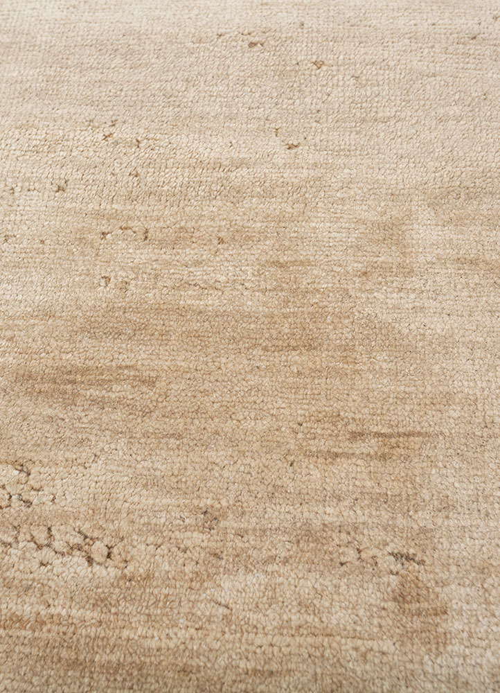 entropy beige and brown afghan wool and silk hand knotted Rug - CloseUp
