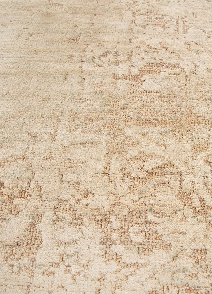 far east beige and brown afghan wool and silk hand knotted Rug - CloseUp