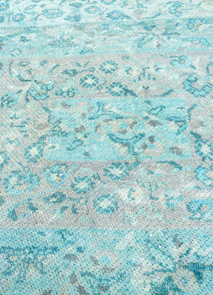 far pavilions blue wool and silk hand knotted Rug - CloseUp