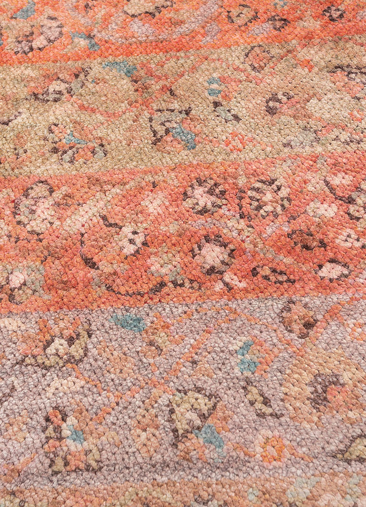 far pavilions red and orange wool and silk hand knotted Rug - CloseUp