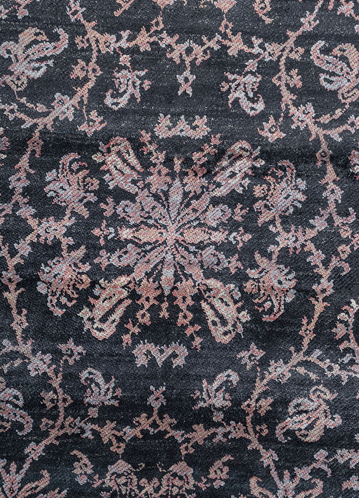 far pavilions grey and black wool and silk hand knotted Rug - CloseUp