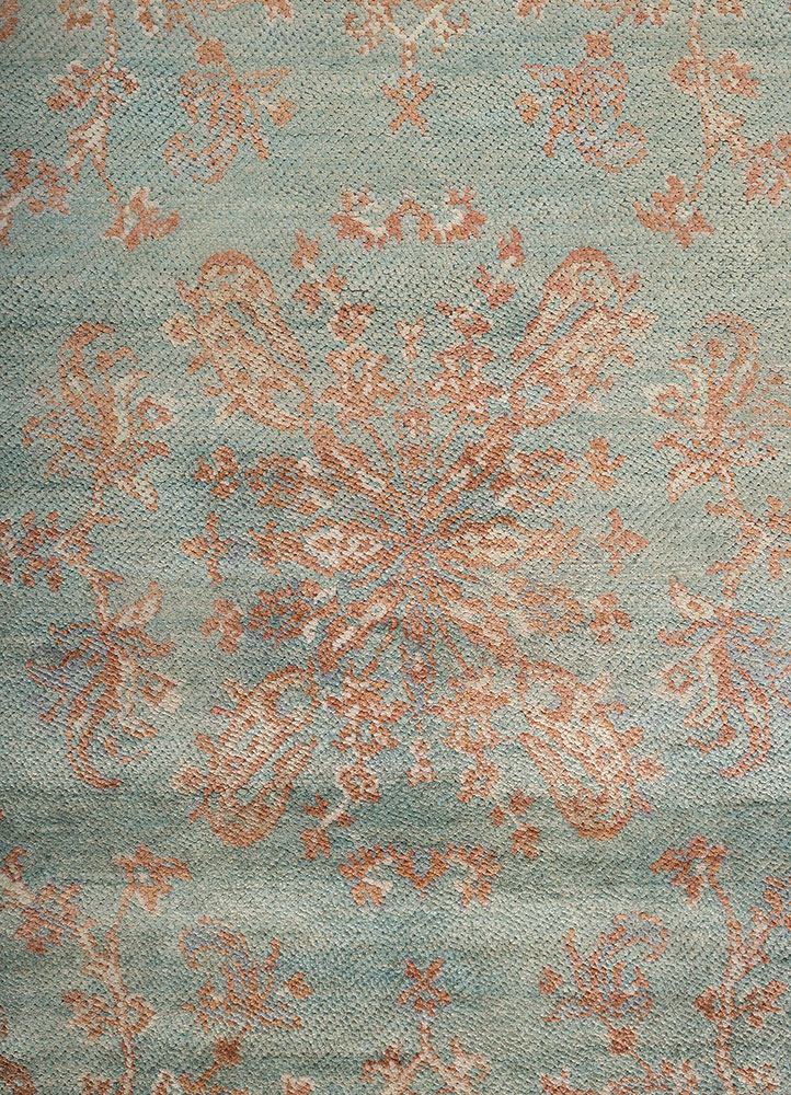 far pavilions blue wool and silk hand knotted Rug - CloseUp