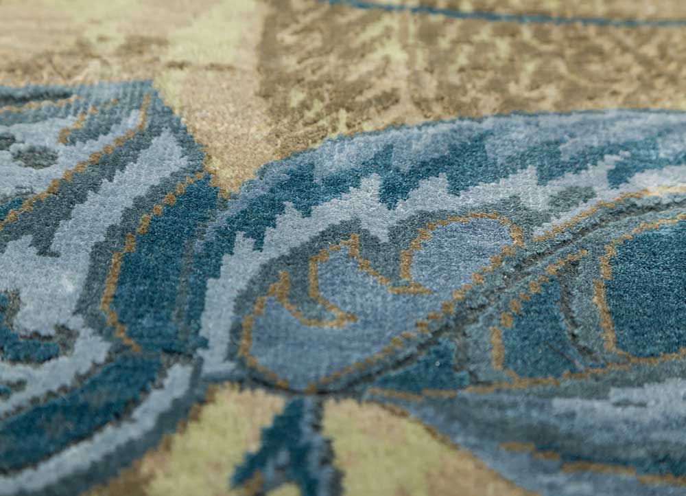 pansy green wool and bamboo silk hand knotted Rug - CloseUp