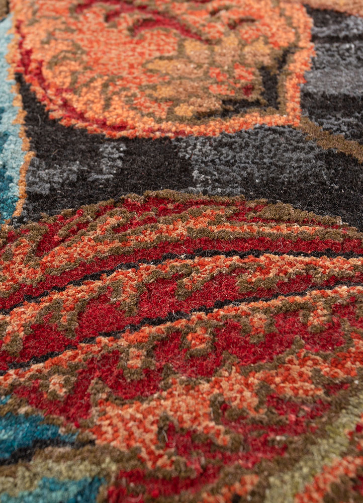 pansy blue wool and bamboo silk hand knotted Rug - CloseUp