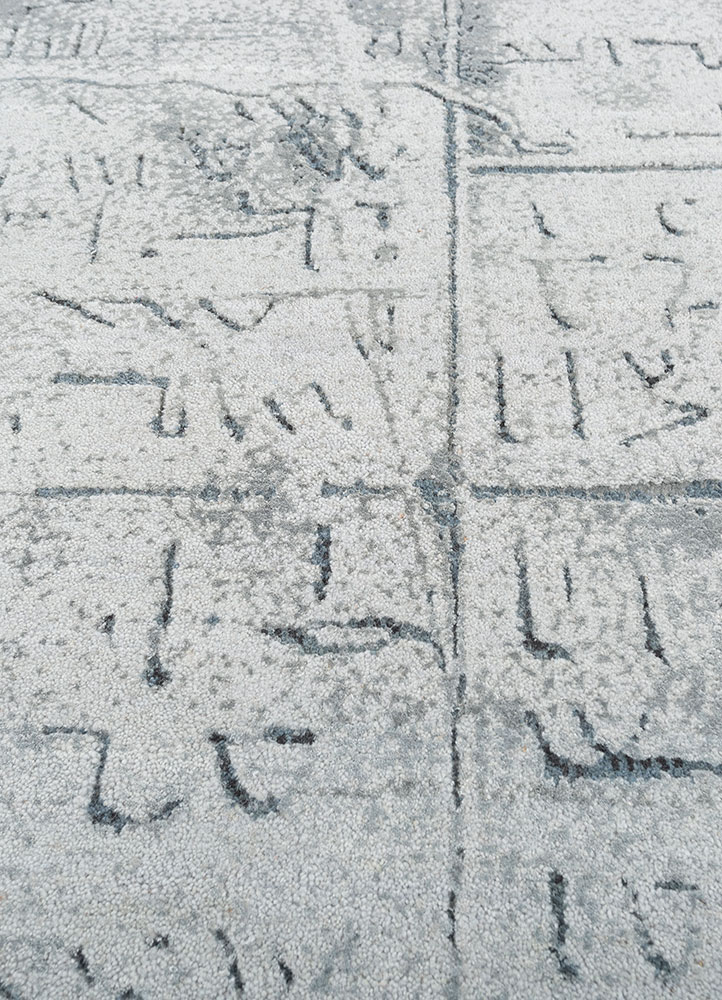 script blue wool and bamboo silk hand knotted Rug - CloseUp
