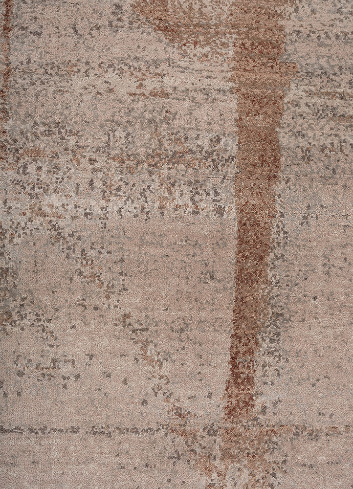 entropy beige and brown wool and bamboo silk hand knotted Rug - CloseUp