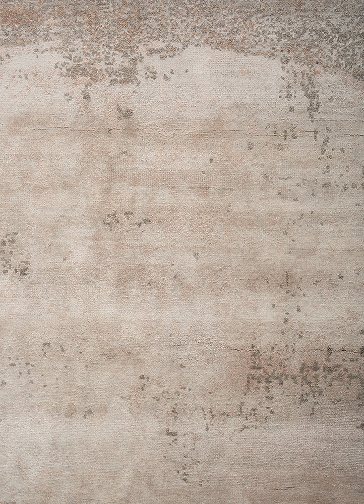 entropy beige and brown wool and bamboo silk hand knotted Rug - CloseUp