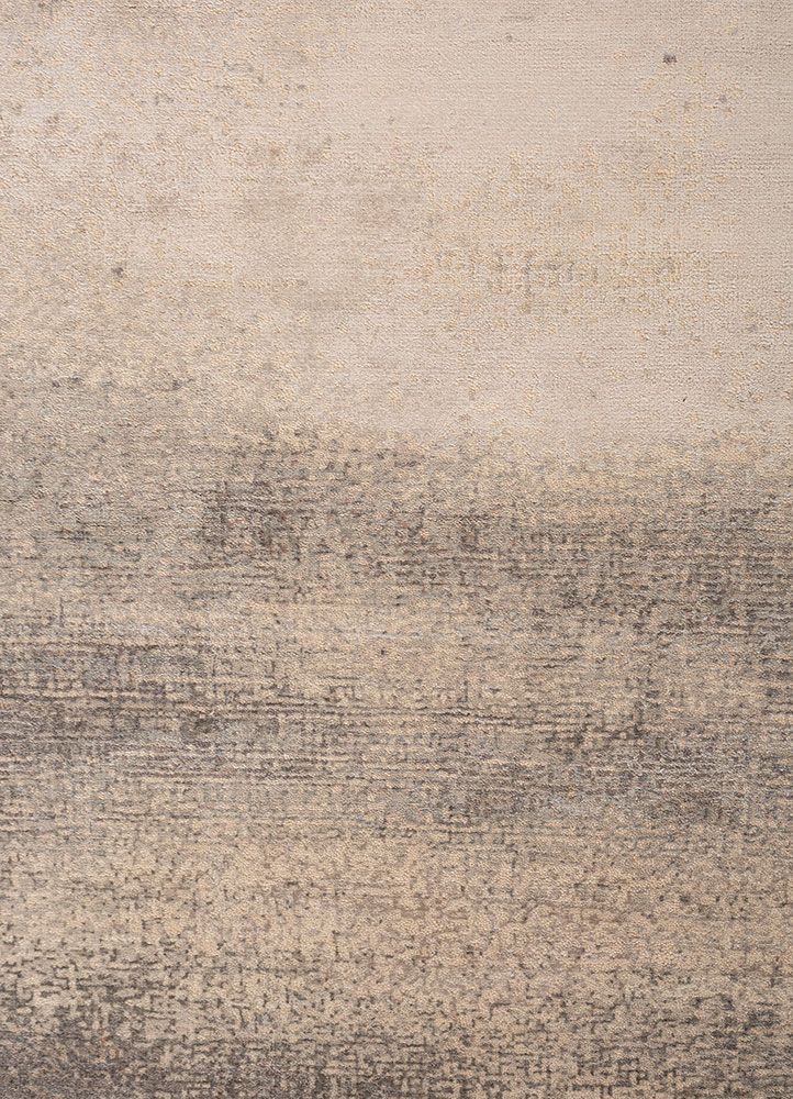 entropy beige and brown wool and bamboo silk hand knotted Rug - CloseUp